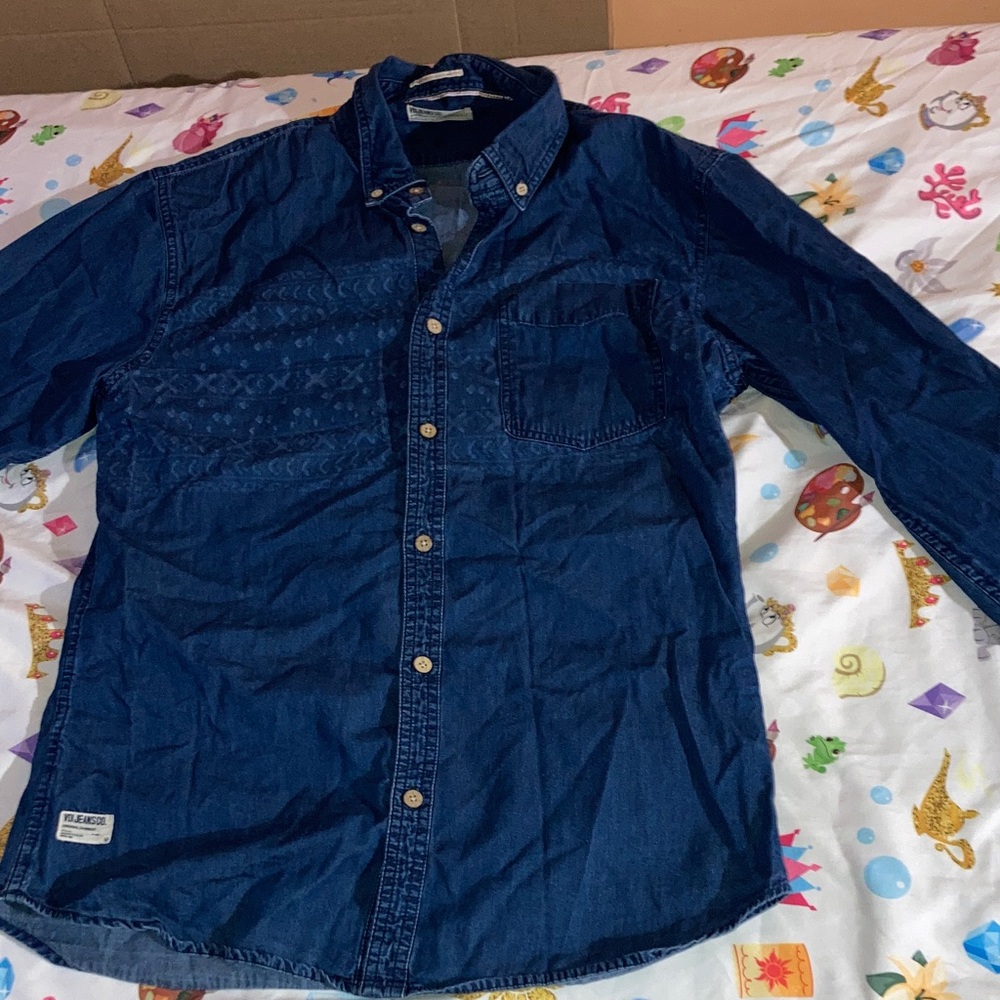 Men's Denim Blue Button-Down Shirt